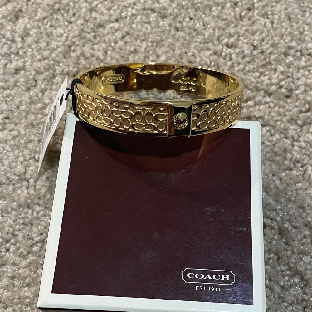 Coach Gold Logo Signature Hinged Bangle Bracelet
